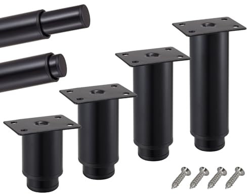 Stahlia Möbelfüße verstellbar Tischbeine Metall Schwarz 120-190mm (4er Set) Ø38mm Füße für Möbel Möbelerhöhung Schrankfüsse Sofa Füße Möbelbeine Bettfüße