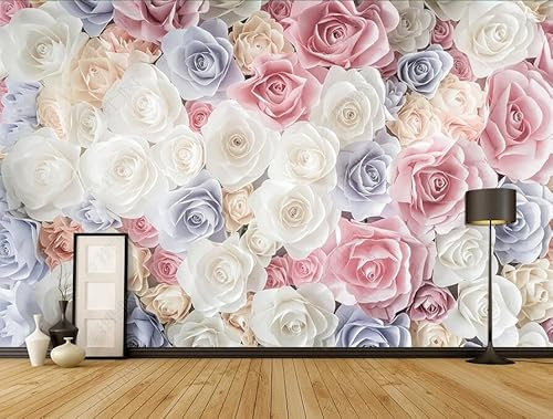 Carta Da Parati Moderna Fiori Rosa Bianco 400x256cm Wallpaper Seta Sfondo Murale Poster Decorazioni Parete