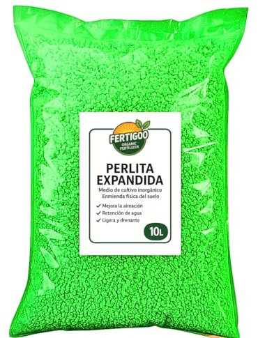 Fertigoo 10L Perlita para Plantas - Profesional, Expandida, Orgánica Natural pH Neutro - Mejora Drenaje y Aireación en Semilleros, Macetas, Sustratos, Esquejes, Suculentas, Cactus y Cultivo Ecológico
