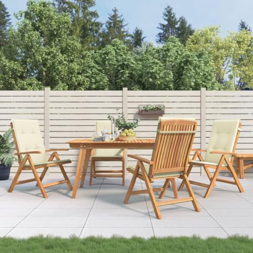 Mandloder Massivholz Teak Gartenstühle 4er-Set mit bequemen Cremefarbenen Kissen, klappbar & verstellbar, hochwertige Hochlehner Gartenmöbel für Outdoor, Terrasse & Balkon