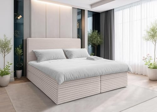 AXLIVING Beiges Bett Sevdayla Boxspringbett mit Bettkasten 140x200 cm