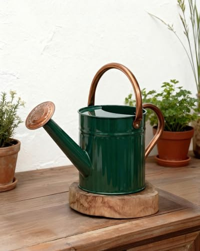 Bamworld Gießkanne Zimmerpflanzen 1,9L (1/2 Gallone) aus Verzinktem Stahl, Kleine Gießkanne mit Langer Tülle für Haus & Garten, Vintage Design Blumengießer - Dunkelgrün