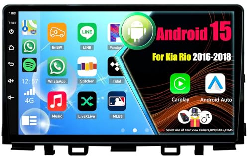Android 15 Radio para Kia Rio 2016-2018 con Carplay Android Auto, Pantalla Táctil de 9 Pulgadas con GPS WiFi Bluetooth FM RDS(8Core(8+256GB))