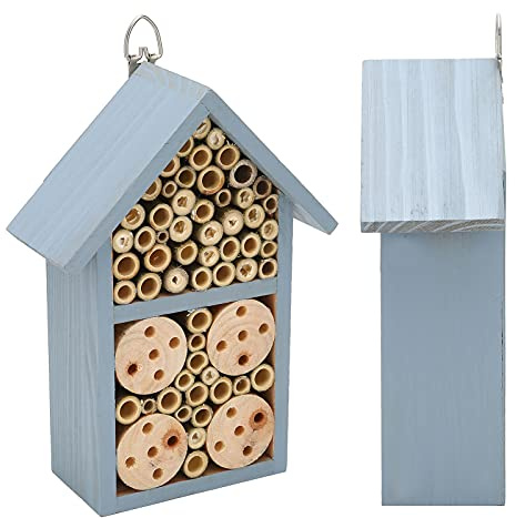 KIMISS Casa de Abejas Mason para Exteriores, Refugio de Hotel de Madera para Mariposas, Suministros de Jardín, Colmena Recubierta de Cera
