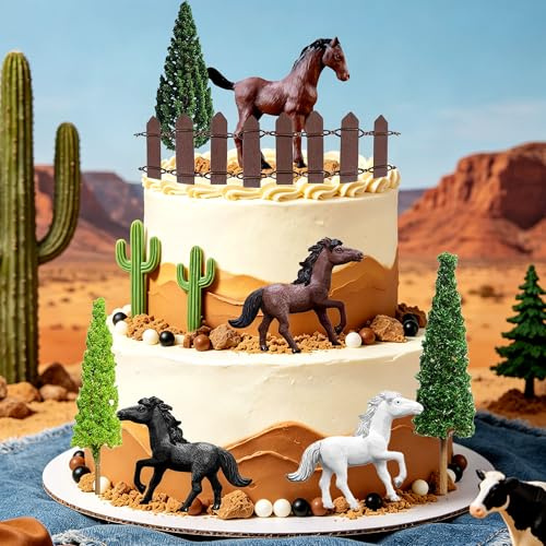 Pferde Tortenaufsatz Deko Rodeo Western Thema Party Deko für Pferd Cowboy | Pferde Tortenaufsatz Deko Rodeo Western Thema Party Deko für Pferd Cowboy Cowgirl Geburtstag Hochzeit Party Zubehör (white)