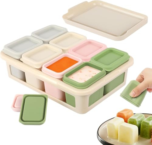 SYCEES 8 Pots de Conservation pour Bébé 50ml en Silicone Alimentaire | Sans BPA, Couvercles et Boîtier de Rangement, Hermétiques Anti-Fuite, Résistants Four/Micro-ondes, Stockage Sain & Ludique