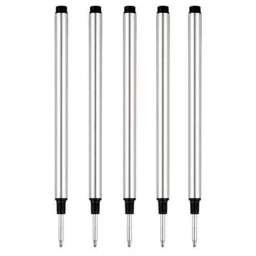 5 Pack Rollerball Pen Refills Compatible with Mont Blanc Rollerball Pens Ink Refills, 0.5mm Fine Tip, Threaded Rollerball Design, Smooth Writing Replacement Refills (Black)