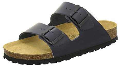 AFS-Schuhe 2100, Bequeme Damen Pantoletten echt Leder, praktische Arbeitsschuhe, Hausschuhe, Handmade in Germany (39 EU, Navy)