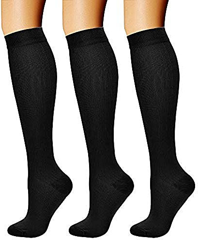 feifanshop 3 Paar Reisestrümpfe Stützstrümpfe Kompressionsstrümpfe Kniestrümpfe Damen Herren EU 40-43