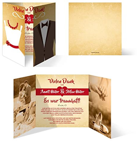 10 x Hochzeit Dankeskarten individuell Foto Text - Braut und Bräutigam Altarfalz in Vintage