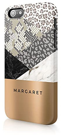 Tirita Personalised Compatible with iPhone 5 / 5s / SE 2016 Hard Case Cover PRINTED GLITTER, NOT REAL GLITTER Animal Print Snake Rose Gold Leopard Skin Giraffe Tiger Africa Custom Initials Name Bling