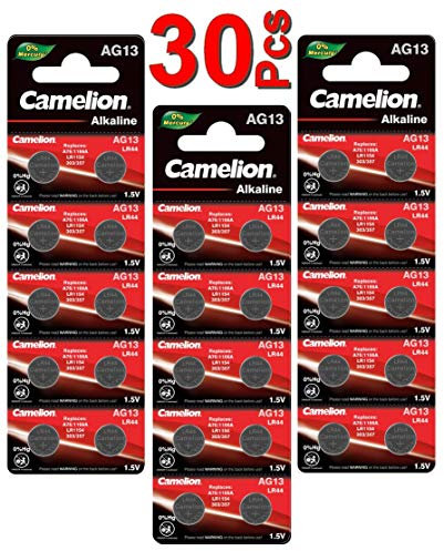 LOT en Paquet 30 Piles Bouton alcaline AG13 LR44/LR1154/1166A/A76/357/303, Montres, calculatrices, caméras, pointeurs sans Mercure
