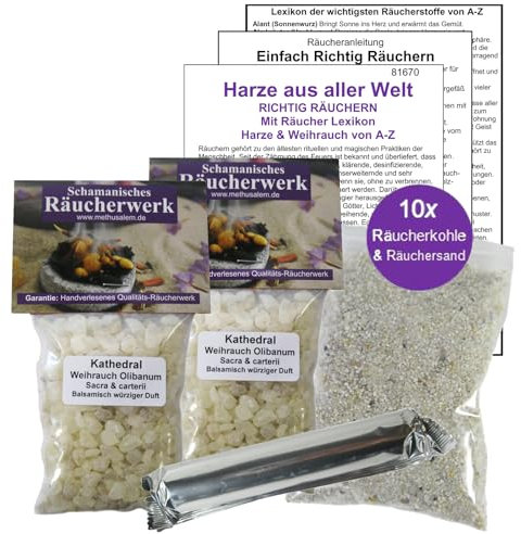 WEIHRAUCH zum räuchern KATHEDRAL Altar- & Kirchenweihrauch 2 x 50ml Reine HARZE. 6-TLG Räucherset (4 x ZUBEHÖR) mit Räucherwerk für Hausreinigung & Rauhnächte. 81670-36