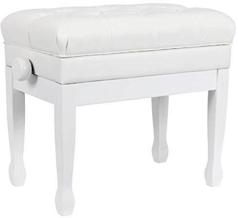 Innox PB 50W Piano Stool - Height-adjustable - Padded Cushion - Storage Compartment - White Piano Bench - Keyboard Bench - Wooden - Classic Style