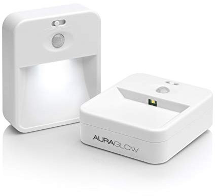 Auraglow Wireless Battery-Powered PIR Motion Sensor Networked LED Night Lights – Twin Pack