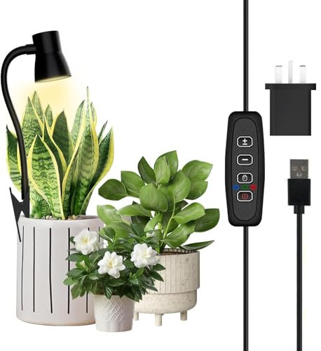IMVSINCERE Grow Lights for Indoor Plants,Clip On LED Full Spectrum Grow Light for Small Plants 5000k Small Growing Led Light with 360° Gooseneck,3/9/12H Timer Auto Recycle on/Off, 5W,Black (Black)