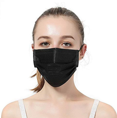 LITTONE® Mascherine per Viso 100PCS Maschera Monouso con Orecchio Maschere Civili Traspiranti e Confortevoli 3 Strati Anti-polvere -50 Pezzi/Confezione 4 opzioni di colore (nero)