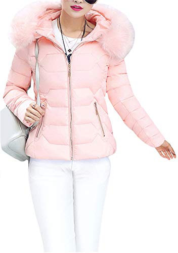 EFOFEI Femme Manteau d'hiver Jacket Court Veste à Capuche Fourrure Fausse Chaud Doudoune Parka Veston Rose M