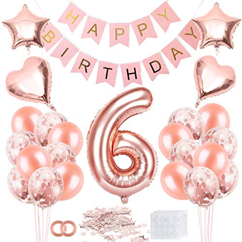 6 Anni Compleanno bambina, Addobbi 6 Anni Compleanno bambina, Palloncini 6 Anni bambina, Decorazioni Compleanno Rosa Gold, Compleanno Banner