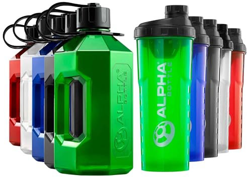 Alpha Designs | 2 Pack Water Bottle (2.4L) & Protein Shaker Bottle (1L) Bundle | Green