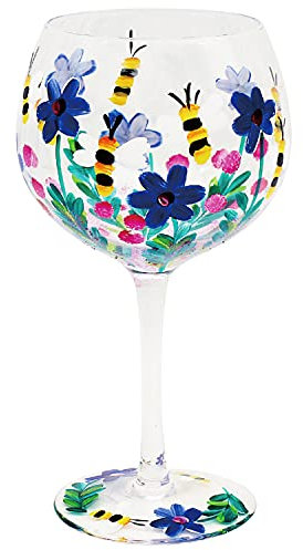 Hand Painted Bees & Flowers Gin Glass