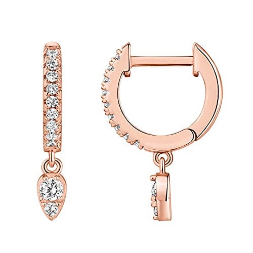 PAVOI 14K Gold Plated S925 Sterling Silver Post Lightweight Drop/Dangle Huggie Earrings for Women | Religious Ornament: Cross, Evil Eye, Clover, Celtic | Dainty Earrings for Women, Rose Gold, Cubic