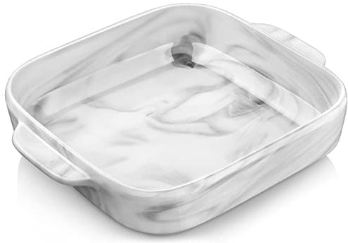 MALACASA, Series Bake, 1500ML Square Baking Dish, Marble Grey Porcelain Pie Pan, Oven to Table Baking Dish with Double Handles Ideal for Lasagne/Pie/Casserole/Tapas, 21.5 x 21.5 x 6cm