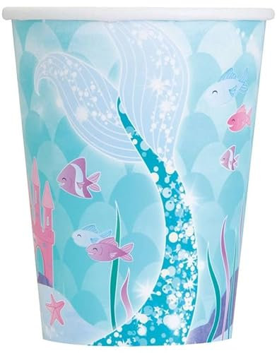 Unique 82227 Pappbecher – 266 ml – Meerjungfrauen-Party – 8 (1 Stück), Paper, Multicolour