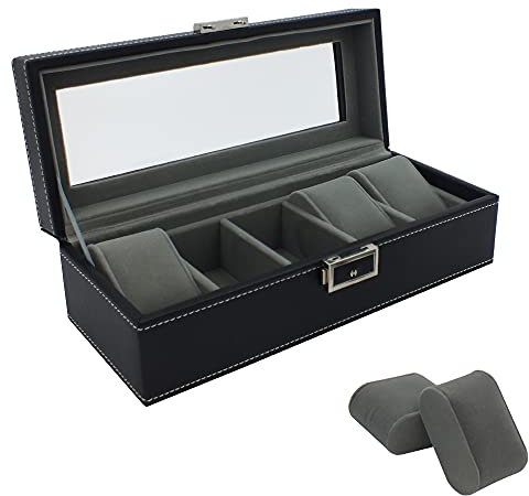 SAFE Uhrenaufbewahrungsbox Herren mit 5 Uhren-Schmuckhalter in grauem Samt - Uhren Box mit abnehmbaren Uhrenkissen