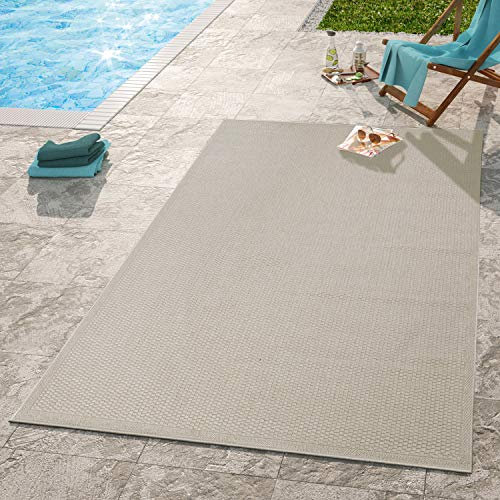 TT Home In-& Outdoorteppich Terrasse Küche Balkon Wetterbeständig Modern Unifarben, Farbe:Beige, Größe:80x200 cm