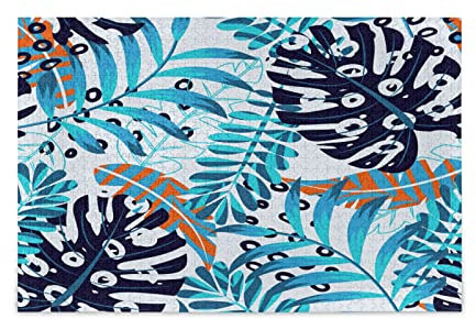 Blaue Kunst Tropische Blätter Palme Jigsaw Puzzle 1000 Teile für Erwachsene Klassische Jigsaw Puzzles aus Papier Wanddekoration Geschenk ab 12 (70x50cm)