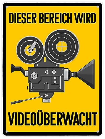 Dieser Bereich wird videoüberwacht Metallschild XL in 21x28 cm mit Filmkamera witziges Blechschild um anderen Menschen humorvoll zu zeigen das dein Haus mit einer Kamera