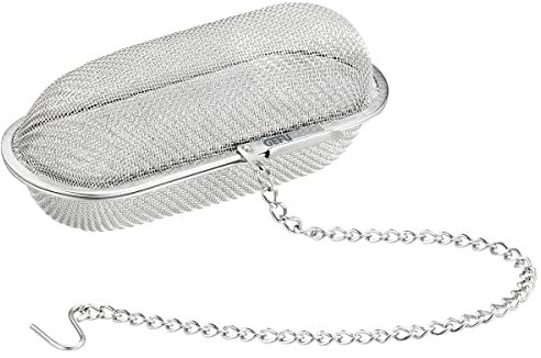 GEFU 12911 Infusio - Colino per spezie e erbe aromatiche, filtro da tè, con catena da appendere, in acciaio inox di alta qualità, a maglia fine