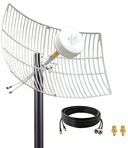 MIMO - Antena parabólica direccional de largo alcance 4G LTE/5G para T-Mobile 4G LTE/5G WiFi Hotspots/alta ganancia 2x2 30dBi/698-6000MHz/2 cables LMR240 de 15 metros SMA TS-9