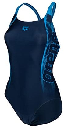 arena Damen Sport Badeanzug Graphic Swim Pro Back, Navy-Turquoise, 42, 005532
