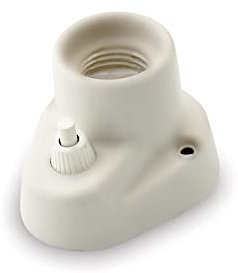 AMARCORDS - Applikationen Porzellan mit E27-Knopf, Sockel mit Schalter, Lampenfassung in Vintage-Farbe WEISS MATT