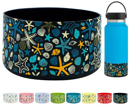 HEYSKAY Protective Flask Silicone Boot Cover Base 32oz 4oz for Hydro Flask Water Bottle Accessories Yeti, Simple Modern,Takeya,MIRA, Iron Flask More Brands (32-40OZ, Sea Shell Black)