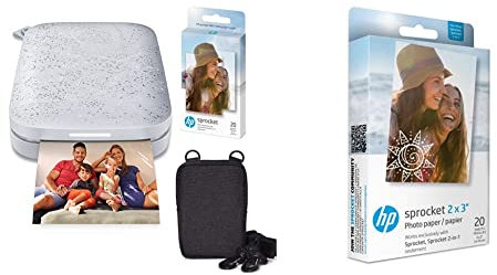HP Sprocket Imprimante Photo instantanée Portable 2x3 Pouces (Blanc) Paquet de Papier Zink & 2x3 Papier Photo Zink de qualité supérieure (20 Feuilles)