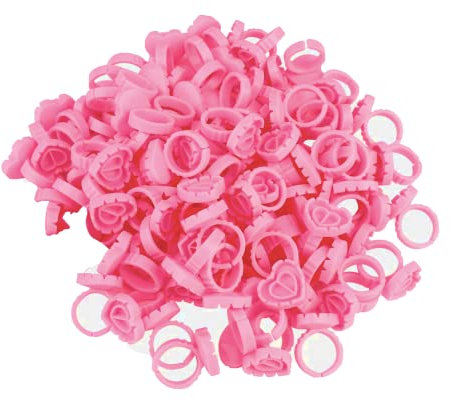 100 PCS Glue Rings Lash Glue Holder Plastic Glue Ring Cups Love Heart Shaped Lash Extension Volume Lashes Quick Blossom Pigment Holders Disposable Finger Hand Beauty Tools for Eyelash Extension
