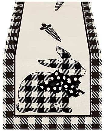 Tischläufer Ostern Küche Tisch Dekoration Vintage-Ostern-Dekoration, Tischflagge, Feiertags-Häschen, Ei, kleine Bedruckte Leinen-Tischdecke, Ostermotiv Hasen Tischläufer weiß-bunt Tischdecke