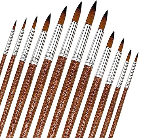 Nylon Pinsel 12 Stück Künstlerpinsel Pinsel Set Malen Nylonhaar Künstler Acrylpinsel Art Paint Brush für Aquarell Acryl Ölgemälde (Braun)