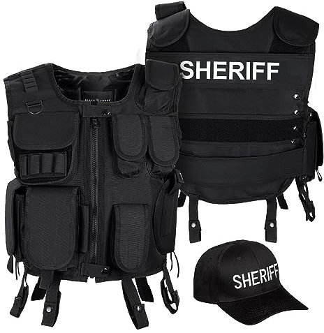 Black Snake SWAT FBI Security Police Agenten Kostüm Einsatzweste und Baseball Cap (Sheriff, M/L)