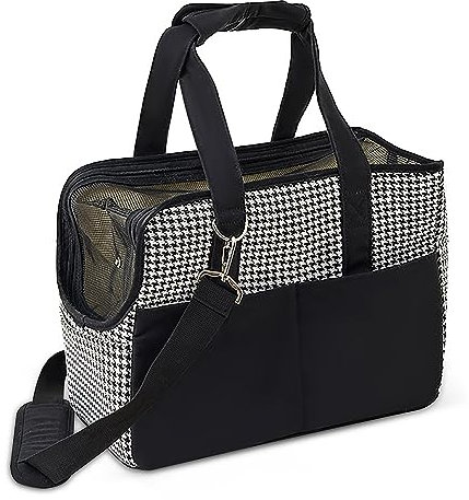 ALLSOPETS Hundetasche für kleine Hunde 5kg und Katzen, Faltbare Tragetasche mit Vordertaschen, Sicherheitsleine und abnehmbarem Kissen, ideal für Reisen und Camping (Klassisches Schwarz)