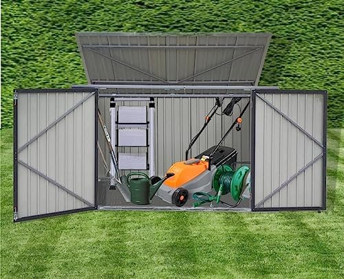 XXL Metal Garden Storage Shed - Bin Shed - With Double Doors And Opening Lid Grey