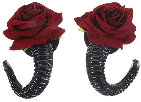 Beaupretty Gothic Sheep Horns Hair Clip with Flowers for Halloween Fancy Dress Cosplay