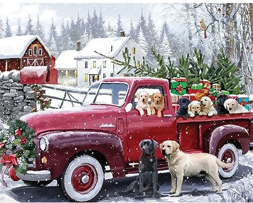 Bits and Pieces - 100 Piece Jigsaw Puzzle for Seniors - 15 x 19 - Christmas Delivery - 100 pc Large Lettered Pieces Christmas Dogs Jigsaw by The Macneil Studio