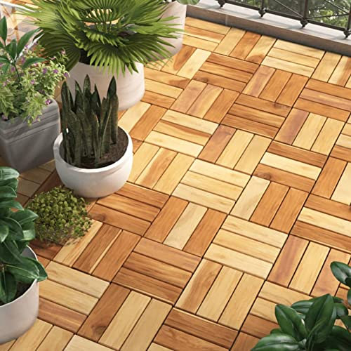 Festnight Terrassendielen Holz Terrassenplatten 30x30 cm Terrassen-Fliese Holz 20er Spar Set Holzoptik mit Drainage und Klicksystem Terrassenfliesen Balkonfliesen-Massivholz Teak-30 STK