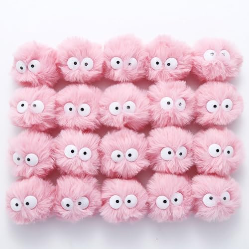 MIUPOO Bunte Pompons Fellbommel Pompom,Cartoon Augen Elfen Staub Bommel Pom Pom Bälle Flauschigen Plüsch Bälle für DIY Handwerk Damen Mädchen Tasche Schuh Mützen Anhängern Dekoration,20 Stück 5cm Rosa
