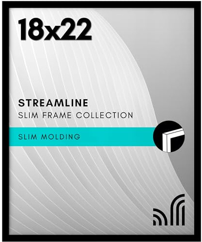Americanflat 18x22 Picture Frame with Polished Plexiglass - Streamline Collection - Thin Border Picture Frame for Wall Display - Hanging Hardware Included - Black