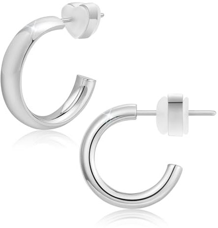 VNOX Ohrringe Silber Mädchen Creolen Damenohrringe Edelstahl CC Ohrringe Damen Earrings for Women Ohrringe Kreolen Silber Ohrstecker Verschluss Kleine Hochzeit Schmuck Geschenke für Frauen,Silber 50